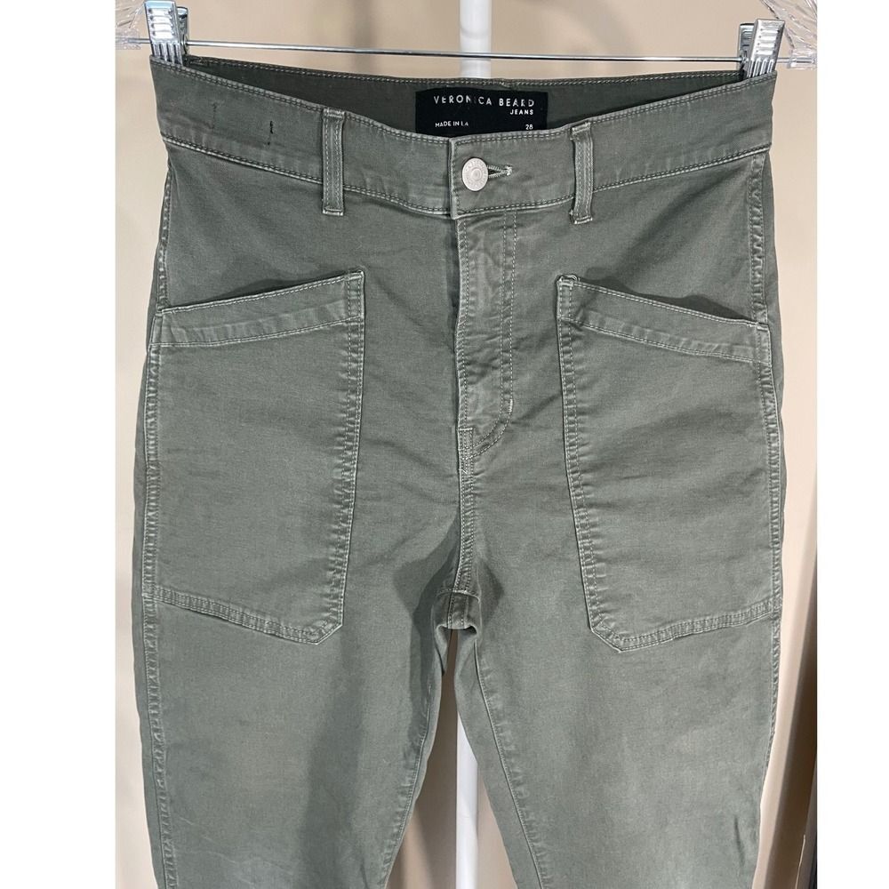 Utility Barrel Leg Pants Veronica Beard Charlie W/28 Army Green LN - Picture 4 of 12